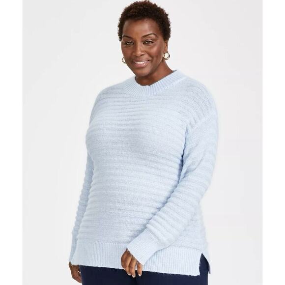 Style & Co Women’s Striped Tunic Sweater Frozen Blue Plus Size 3X NWT - Picture 1 of 4